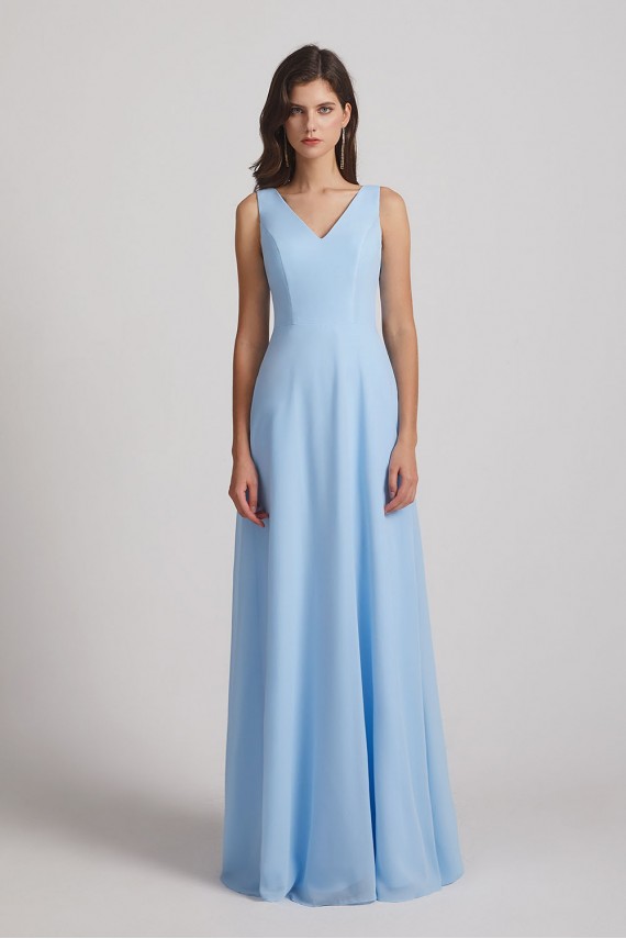 V-Neck Straps A-Line Chiffon Bridesmaid Dresses with Tied Sash