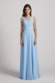 V-Neck Straps A-Line Chiffon Bridesmaid Dresses with Tied Sash