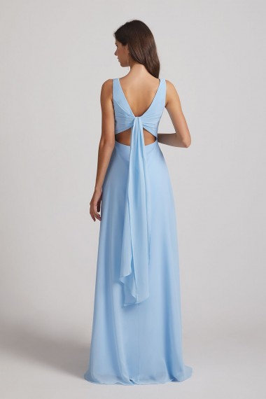 V-Neck Straps A-Line Chiffon Bridesmaid Dresses with Tied Sash