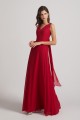 V-Neck Tie Back A-line Chiffon Long Bridesmaid Dresses