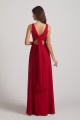 V-Neck Tie Back A-line Chiffon Long Bridesmaid Dresses