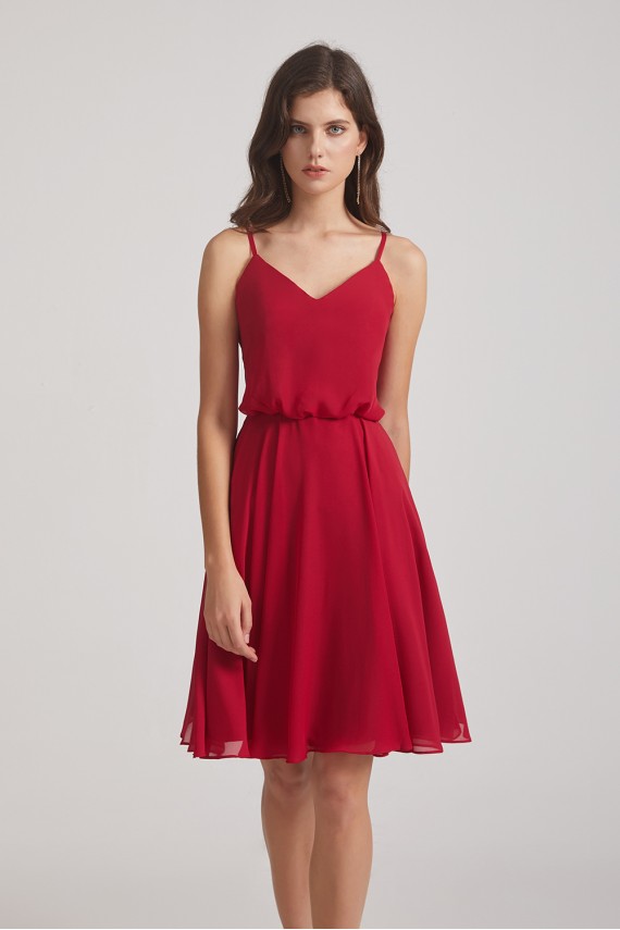 Spaghetti Straps Short V-Neck Chiffon Party Dresses