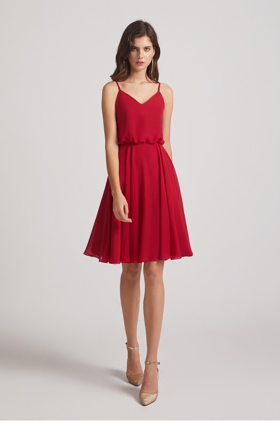 Spaghetti Straps Short V-Neck Chiffon Party Dresses