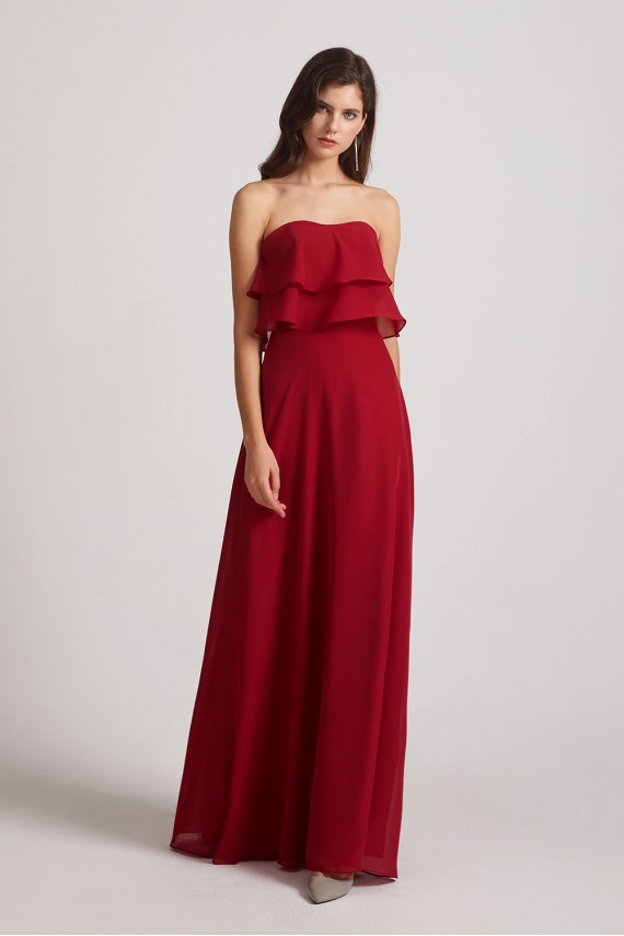 Strapless Chiffon Bridesmaid Dresses with Tiered Ruffles