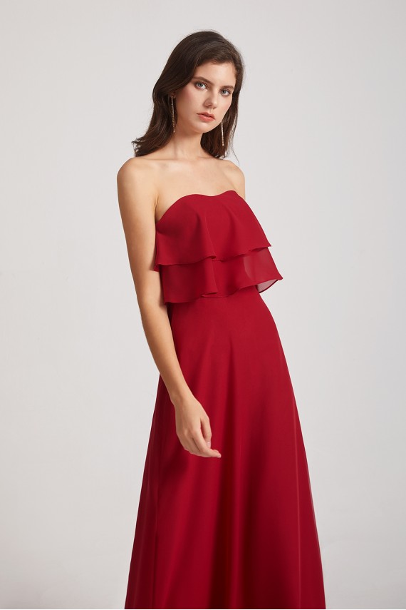 Strapless Chiffon Bridesmaid Dresses with Tiered Ruffles