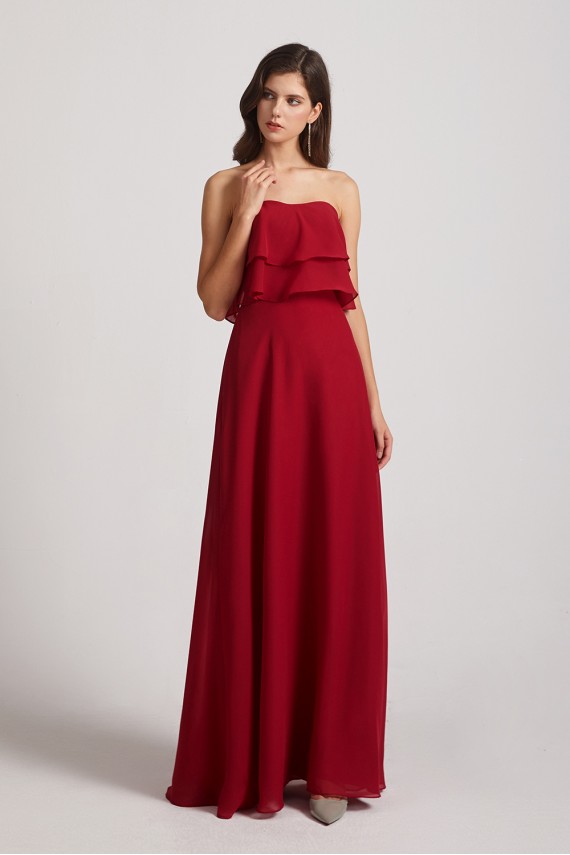 Strapless Chiffon Bridesmaid Dresses with Tiered Ruffles