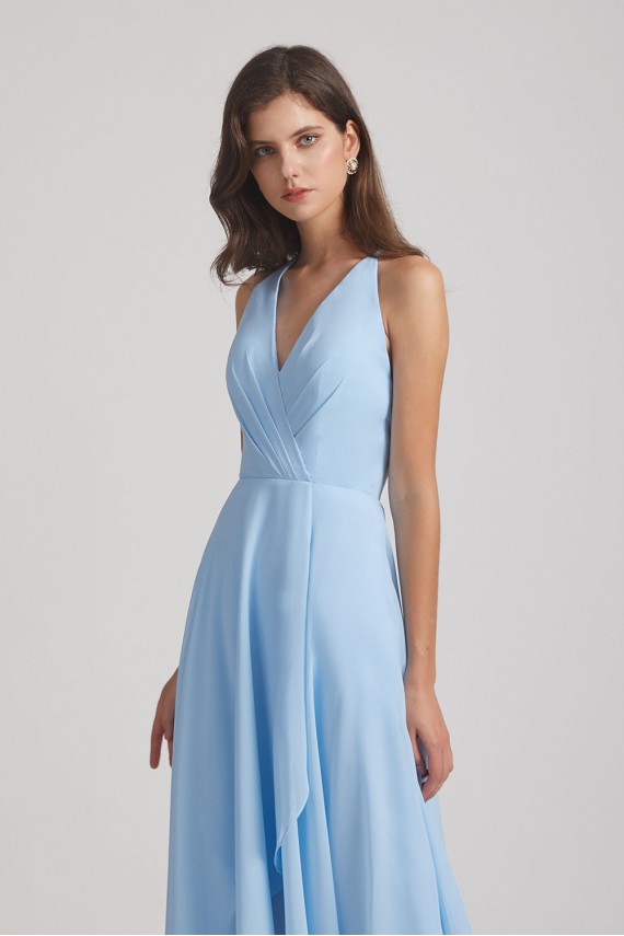 V-Neck Sleeveless Criss-Cross Back Asymmetrical Hi-Lo Bridesmaid Dresses