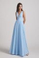 Deep V-Neck Chiffon Sleeveless Sky Blue Bridesmaids Dresses