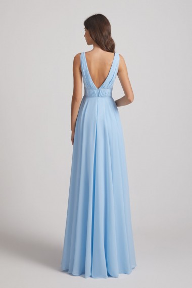 Deep V-Neck Chiffon Sleeveless Sky Blue Bridesmaids Dresses