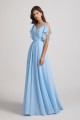Crinkle Chiffon Bridesmaid Dresses with Open Flutter Sleeves