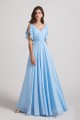 Crinkle Chiffon Bridesmaid Dresses with Open Flutter Sleeves