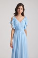Crinkle Chiffon Bridesmaid Dresses with Open Flutter Sleeves