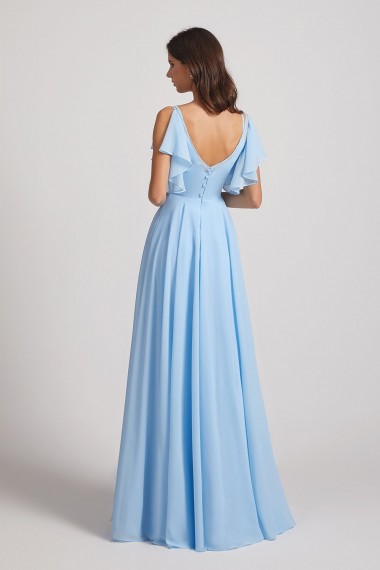 Crinkle Chiffon Bridesmaid Dresses with Open Flutter Sleeves
