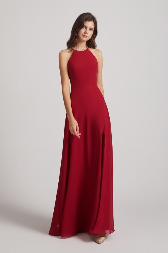 Halter Chiffon Maxi Dresses with Side Slit