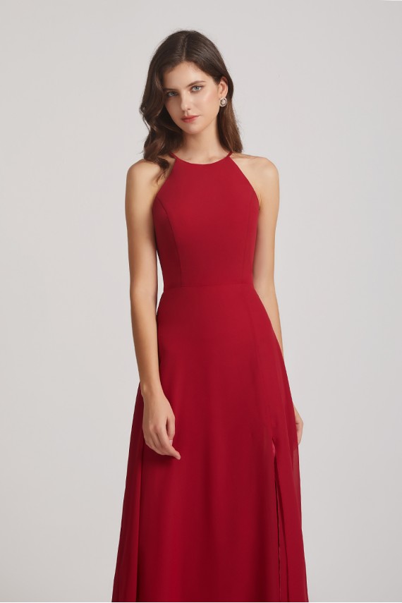 Halter Chiffon Maxi Dresses with Side Slit