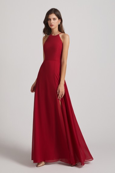 Halter Chiffon Maxi Dresses with Side Slit