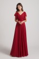 V-Neck Pleated Chiffon Bridesmaid Dresses with Open Flutter Sleeves
