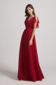 V-Neck Pleated Chiffon Bridesmaid Dresses with Open Flutter Sleeves