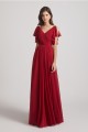 V-Neck Pleated Chiffon Bridesmaid Dresses with Open Flutter Sleeves