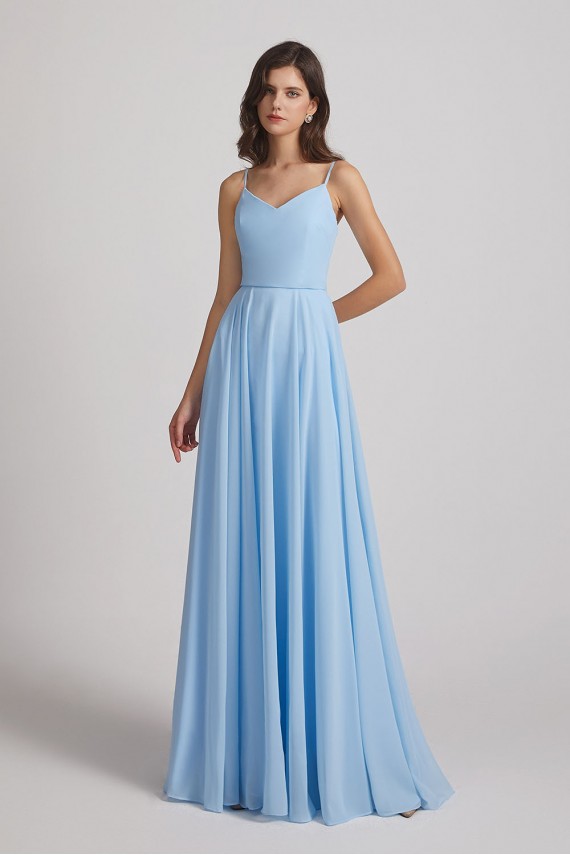 V-Neck Spaghetti Straps A-Line Chiffon Bridesmaid Dresses