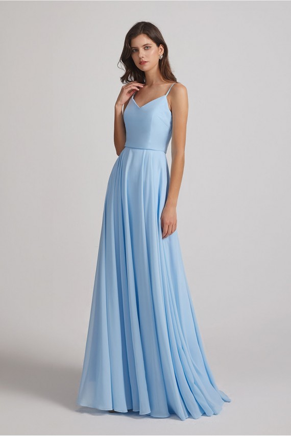 V-Neck Spaghetti Straps A-Line Chiffon Bridesmaid Dresses