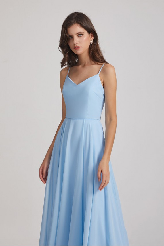 V-Neck Spaghetti Straps A-Line Chiffon Bridesmaid Dresses