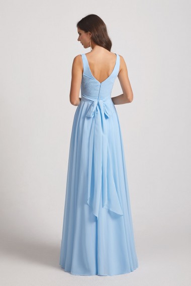 V-Neck Sleeveless Pleated Chiffon Bridesmaid Dresses with Back Tie
