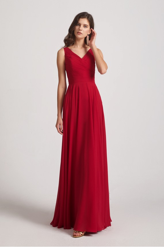 Straps Pleated A-Line Chiffon Sleeveless Bridesmaid Dresses