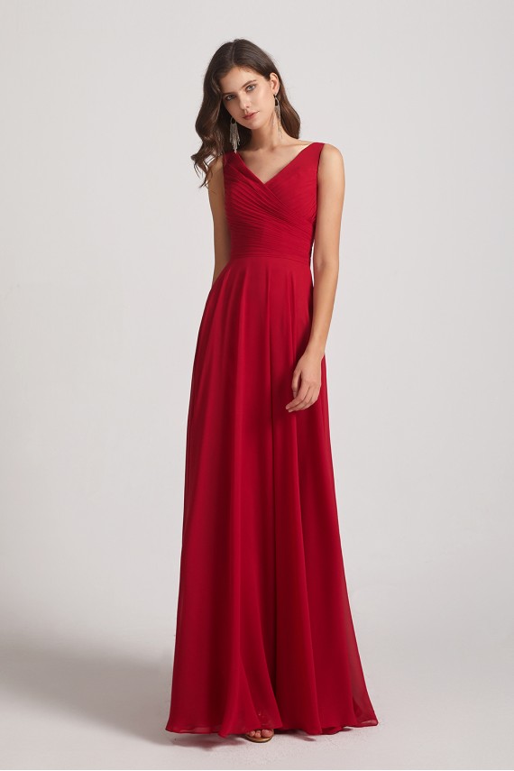 Straps Pleated A-Line Chiffon Sleeveless Bridesmaid Dresses