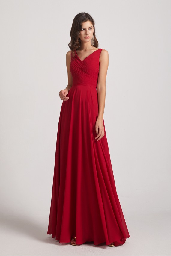 Straps Pleated A-Line Chiffon Sleeveless Bridesmaid Dresses
