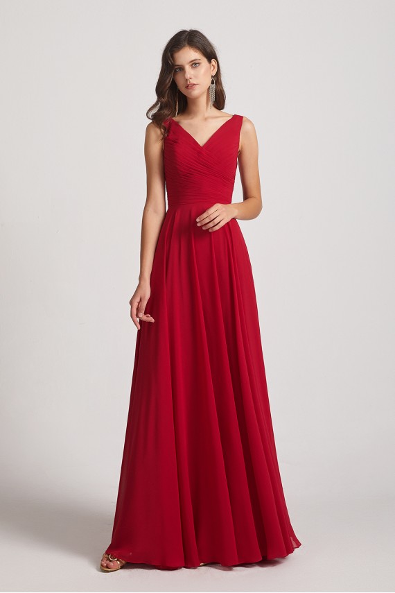Straps Pleated A-Line Chiffon Sleeveless Bridesmaid Dresses
