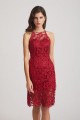 Jewel Sleeveless Sheath Short Lace Bridesmaid Dresses