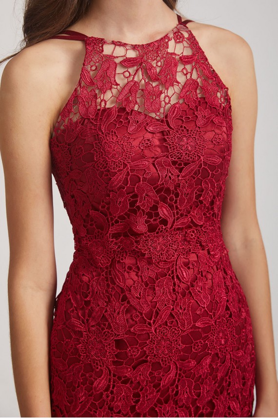 Jewel Sleeveless Sheath Short Lace Bridesmaid Dresses