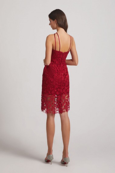 Jewel Sleeveless Sheath Short Lace Bridesmaid Dresses