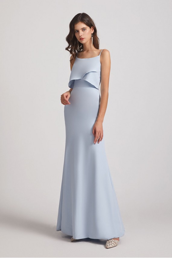 Spaghetti Straps Tiered Top Maxi Bridesmaid Dresses
