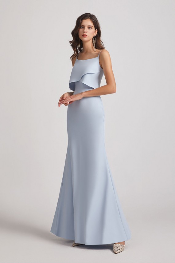 Spaghetti Straps Tiered Top Maxi Bridesmaid Dresses