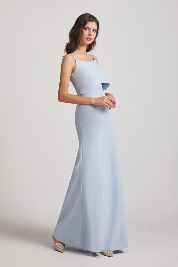 Spaghetti Straps Tiered Top Maxi Bridesmaid Dresses