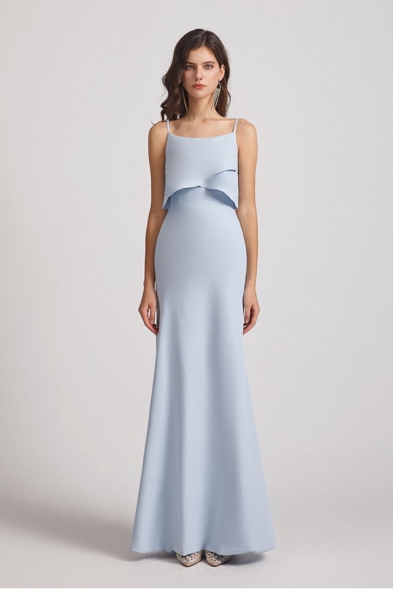 Spaghetti Straps Tiered Top Maxi Bridesmaid Dresses