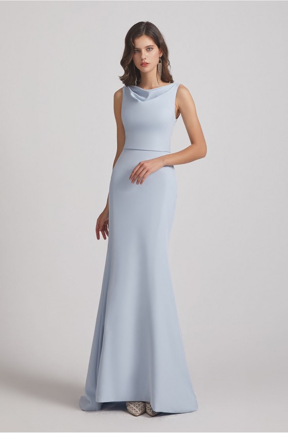 Cowl Fitted Trumpet Sleeveless Blue Bridesmaid Dresses
