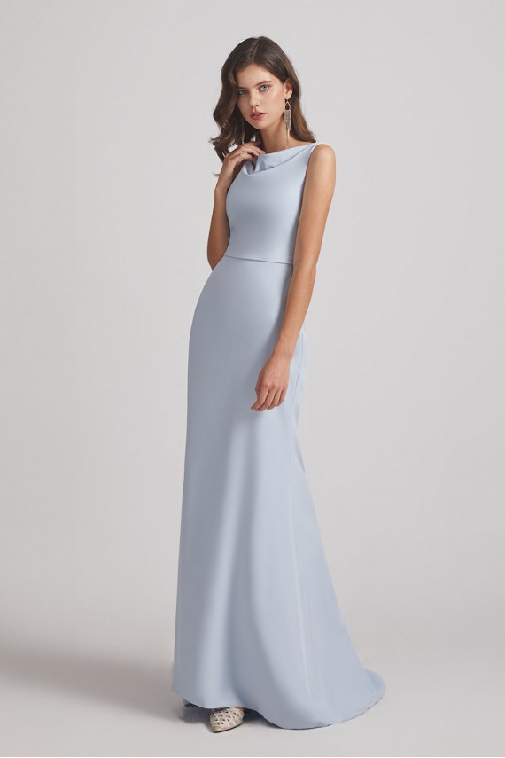 Cowl Fitted Trumpet Sleeveless Blue Bridesmaid Dresses