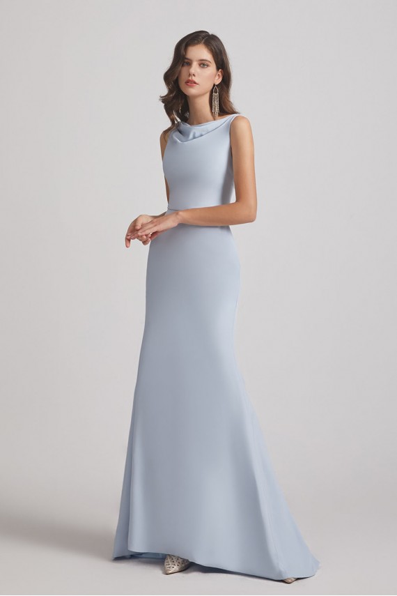 Cowl Fitted Trumpet Sleeveless Blue Bridesmaid Dresses