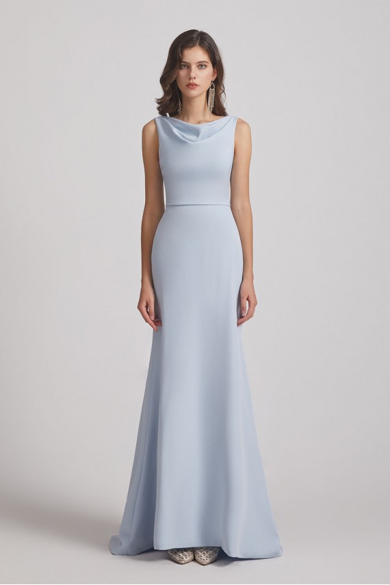 Cowl Fitted Trumpet Sleeveless Blue Bridesmaid Dresses