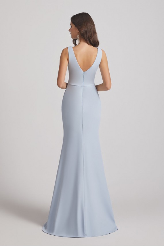 Cowl Fitted Trumpet Sleeveless Blue Bridesmaid Dresses