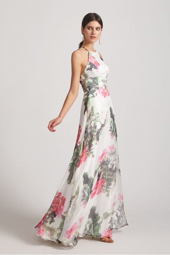Floral Print Halter Bridesmaid Dresses Ink Wash Painting