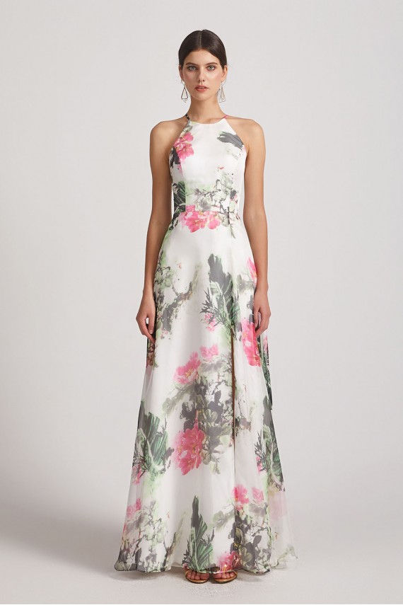 Floral Print Halter Bridesmaid Dresses Ink Wash Painting