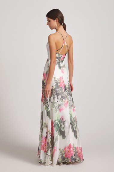 Floral Print Halter Bridesmaid Dresses Ink Wash Painting