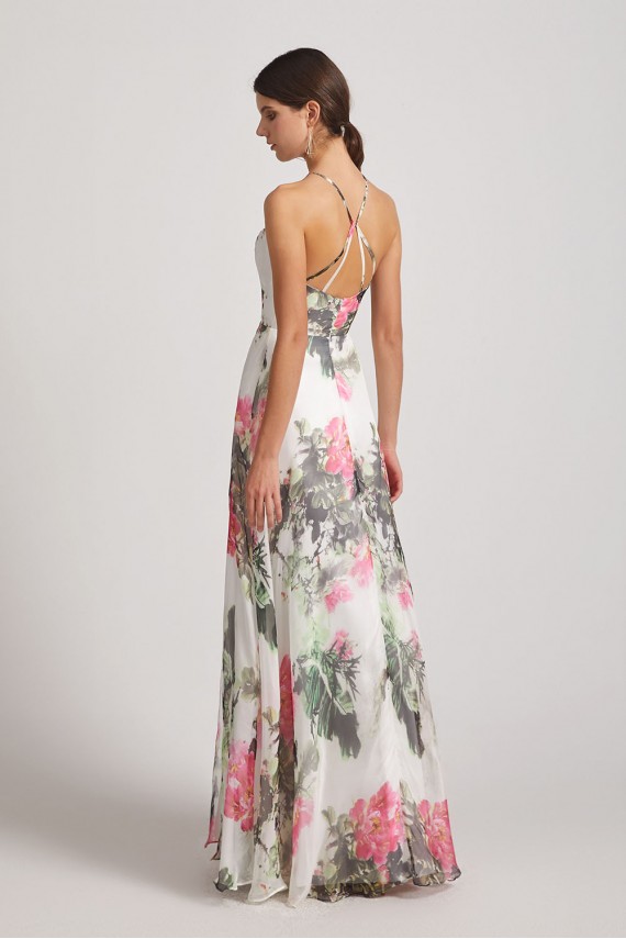 Floral Print Halter Bridesmaid Dresses Ink Wash Painting