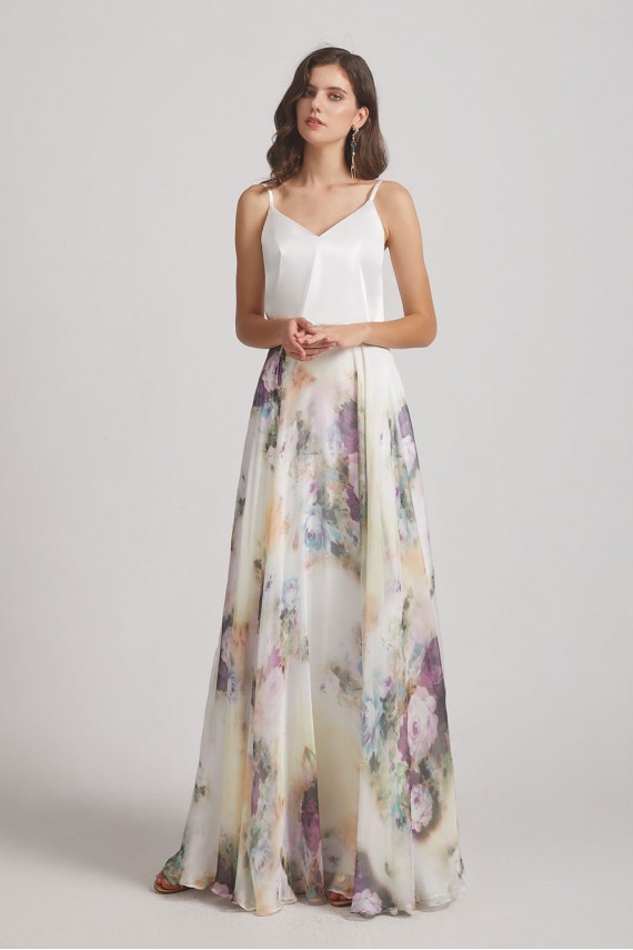 Spaghetti Straps Satin Top Floral Maxi Dresses