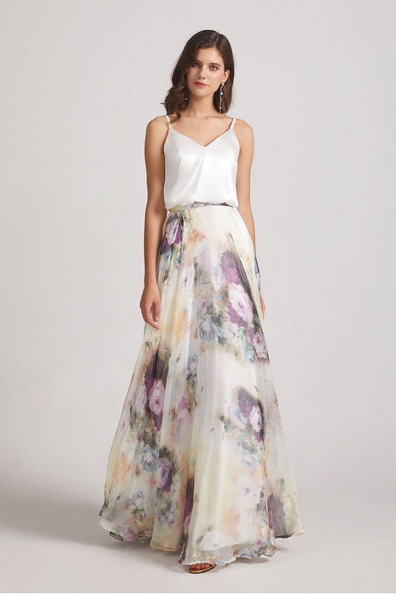 Spaghetti Straps Satin Top Floral Maxi Dresses