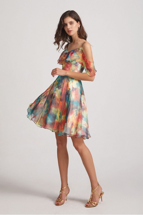 Colourful Short Floral Printed Bridesmaid Dresses